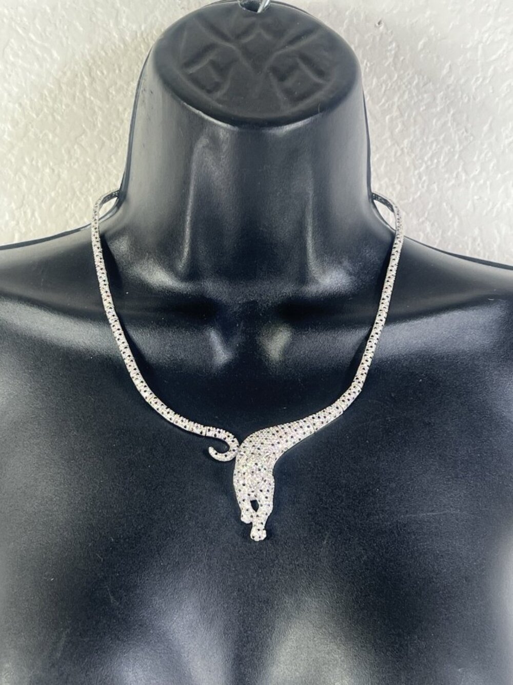 vtg fine silver plate cz pave leopard 16'' necklace delicate sparkly